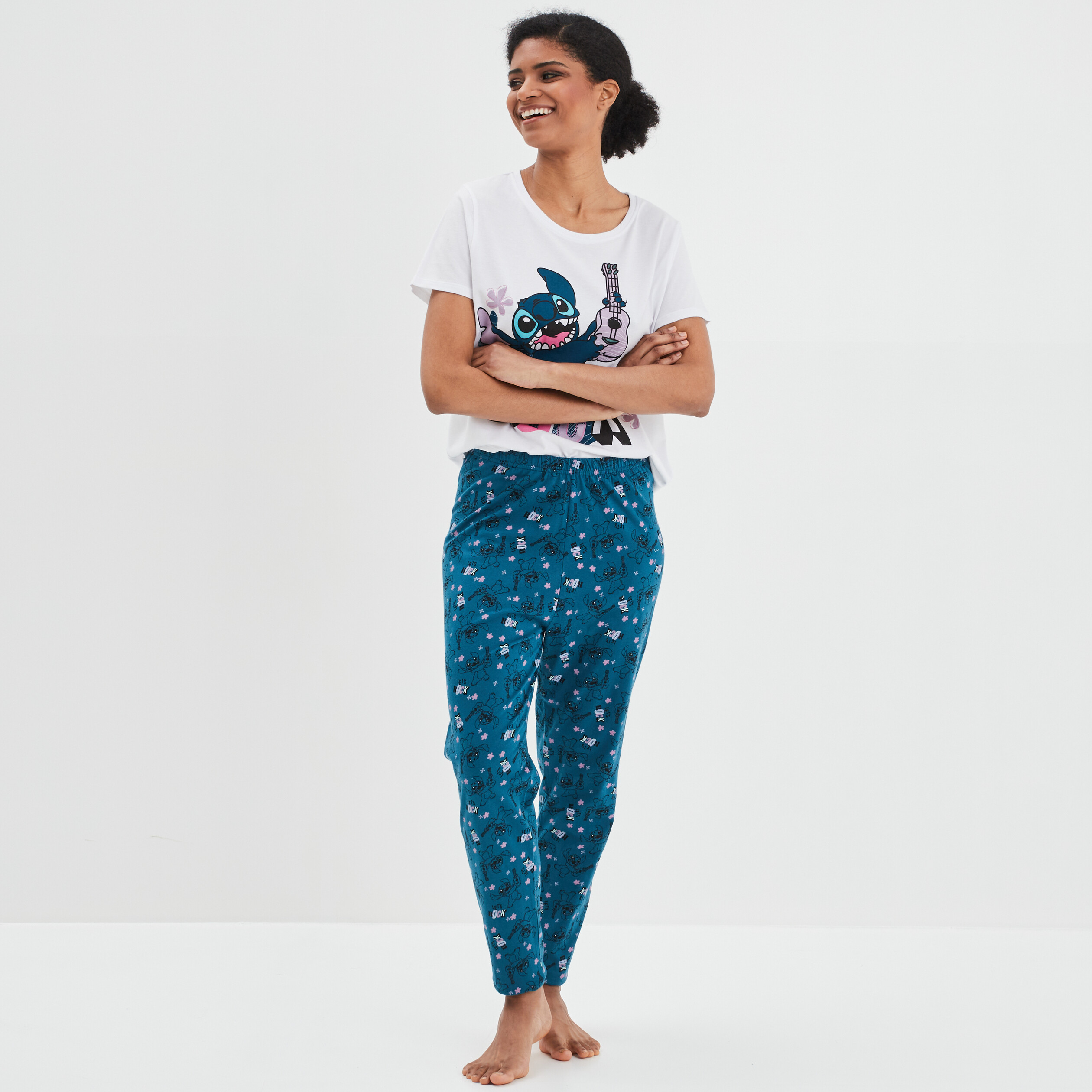Ensemble pyjama legging Lilo et Stitch blanc femme | La Halle