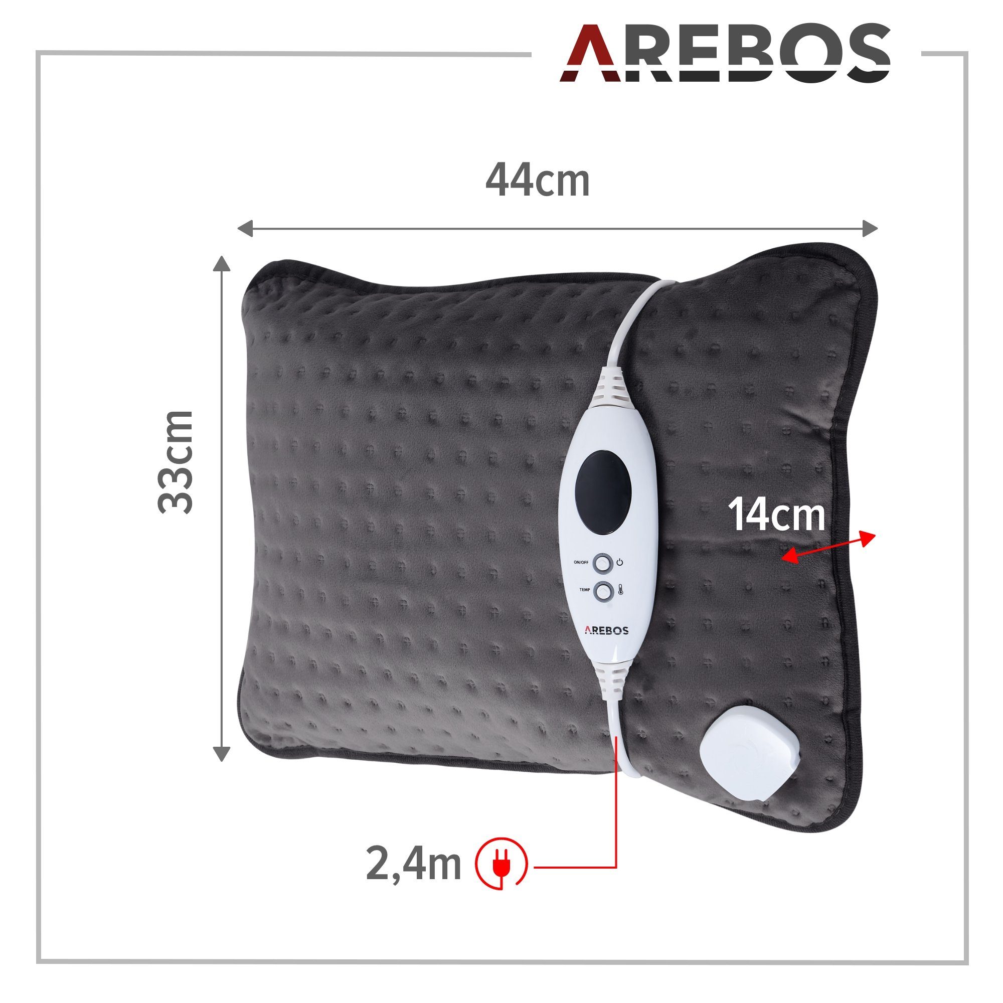 Arebos Heizkissen elektrisch Wärmekissen mit Füllung 6 Heissstufen 44 x 33 x 14 cm 100 W, Kabellänge: 2,4 m