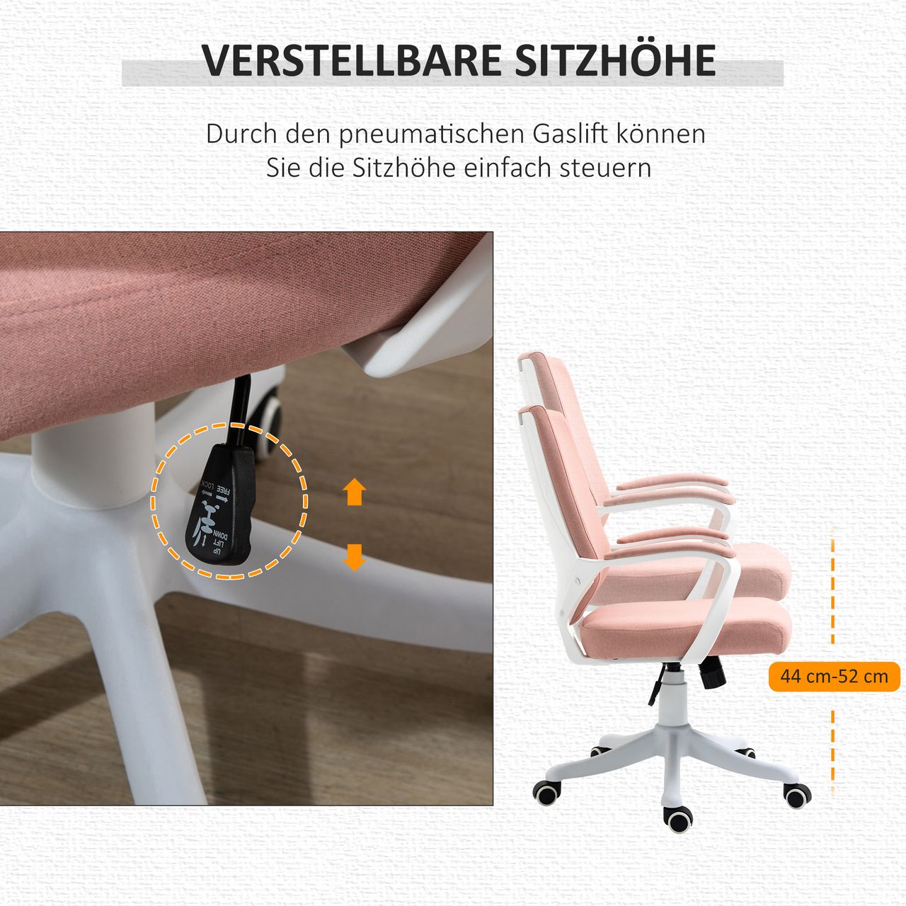 Vinsetto Bürostuhl Schreibtischstuhl Home-Office-Stuhl Rosa Weiß 62x69x92-102 cm