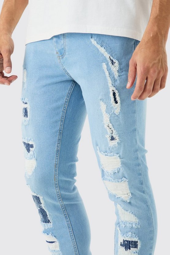Skinny Stretch Jeans mit Rissen in hellblau