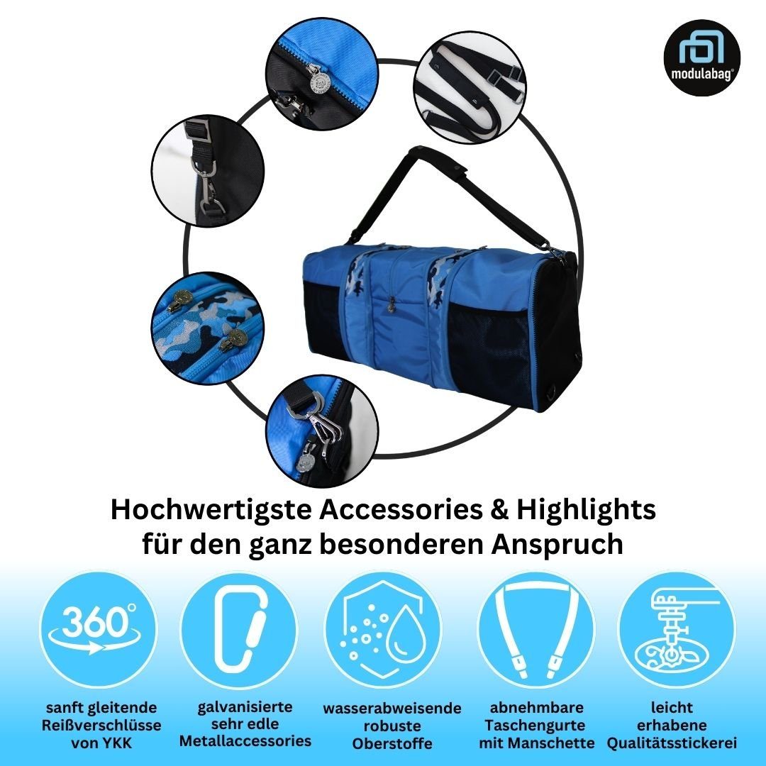 modulabag Reisetasche modulabag® modulares Tasche-Rucksack-Set - Camou - in blau, schwarz (Set, 11-teilig), wasserabweisende Tasche mit 11 Elementen für den variablen Einsatz