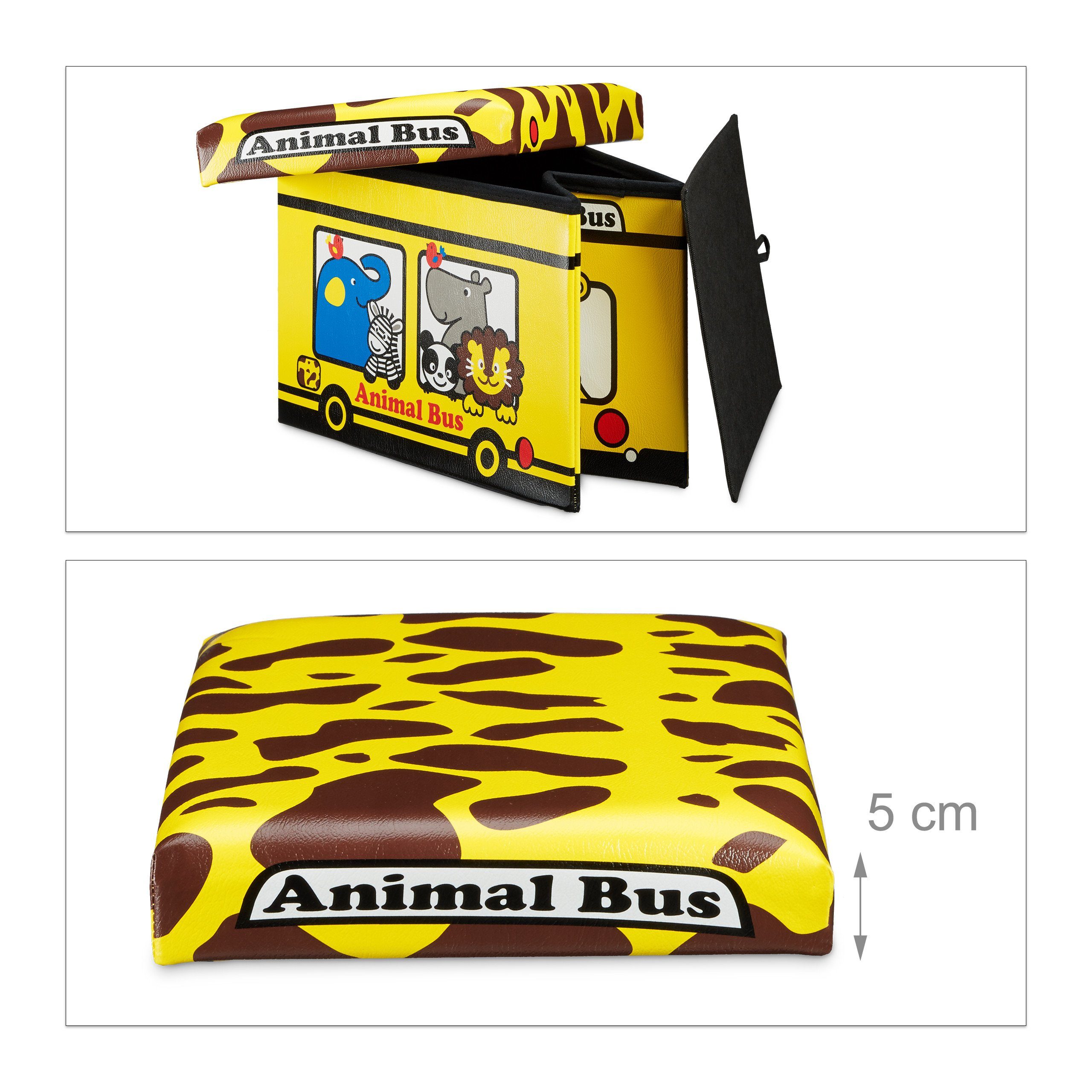 relaxdays Spielzeugtruhe Faltbare Spielzeugkiste mit Stauraum, Animal Bus