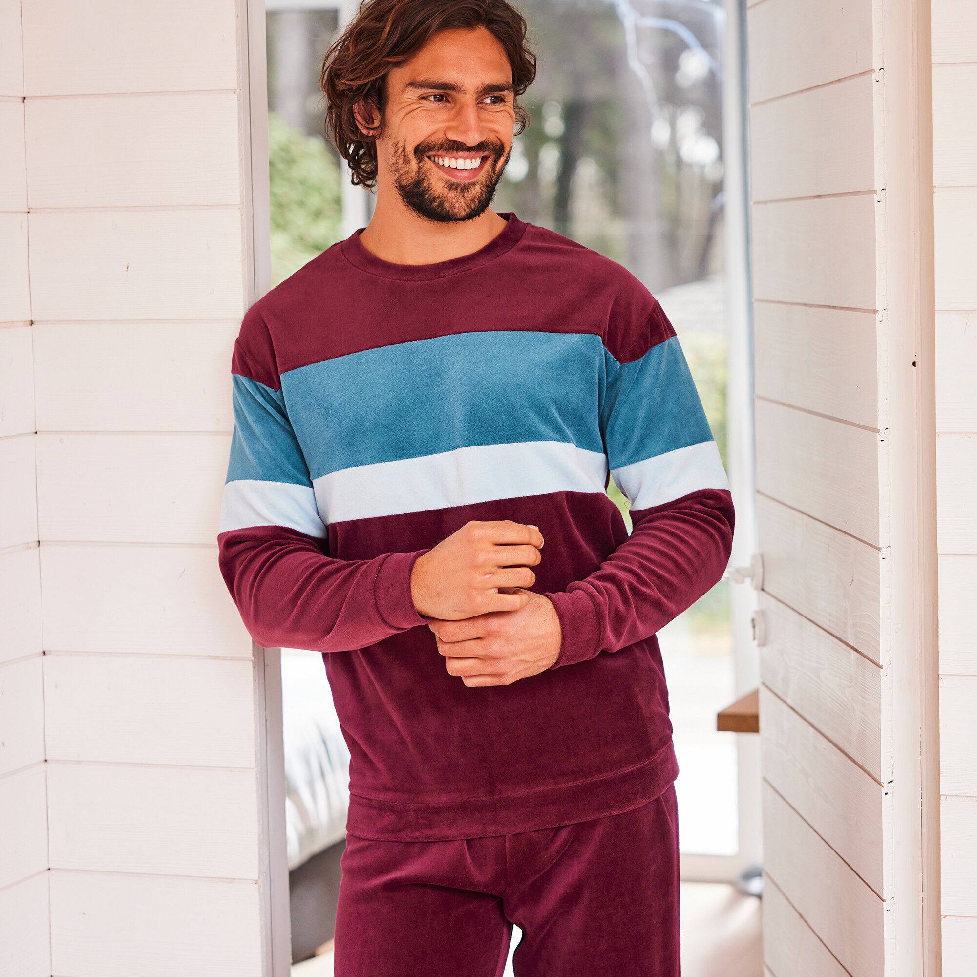 Pyjama tricolore velours manches longues