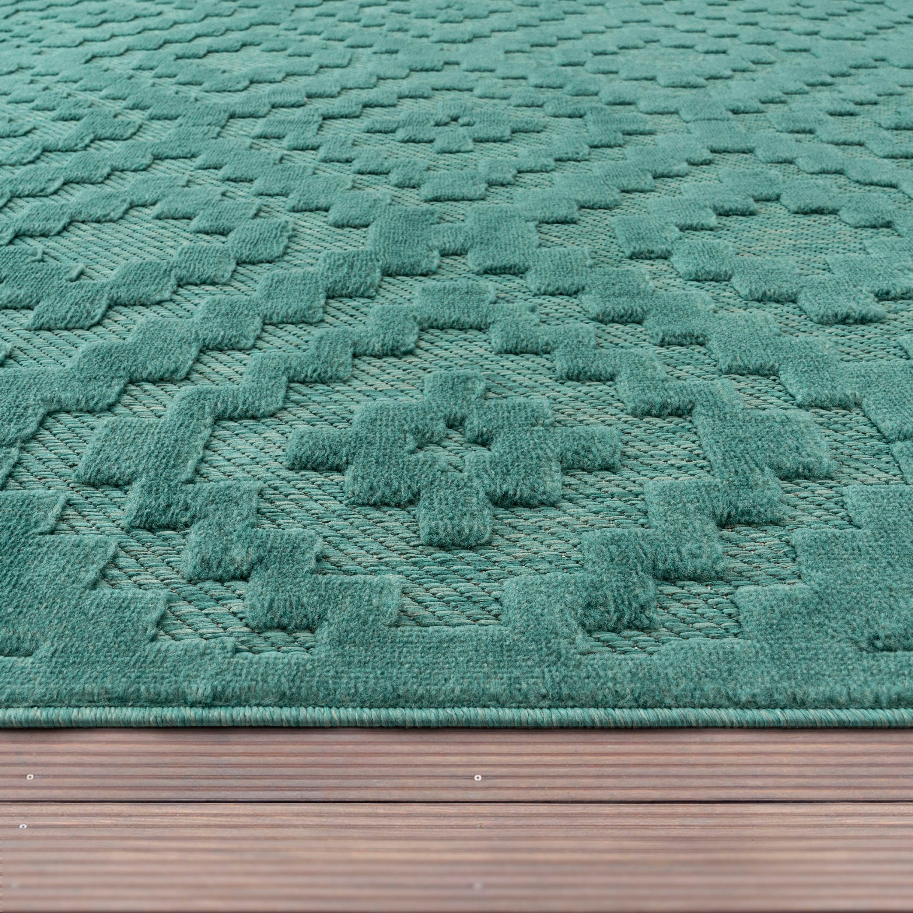 Teppich Livorno 672, Paco Home, rechteckig, Höhe: 14 mm, Uni-Farben, Scandi, Rauten Muster, Hoch-Tief Effekt, Outdoor geeignet