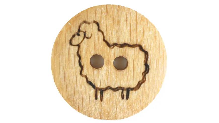 Dill 2-loch-Holzknopf mit Schafmotiv Ø 18mm 3er Pack natur