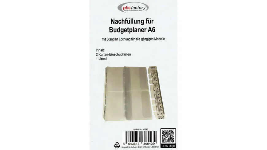 Nachfüllung für Budget-Planer A6 Kartenhüllen transparent