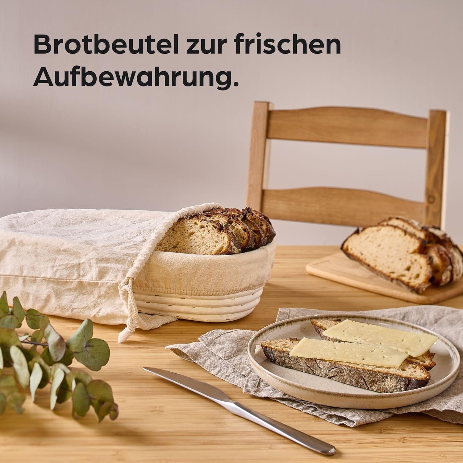 Praknu Gärkorb Für Brot Oval länglich 35 cm - Gärkörbchen für Brotteig zum Brotbacken, Aus nachhaltigem Rattan - Geruchsneutral - Mit Backutensilien