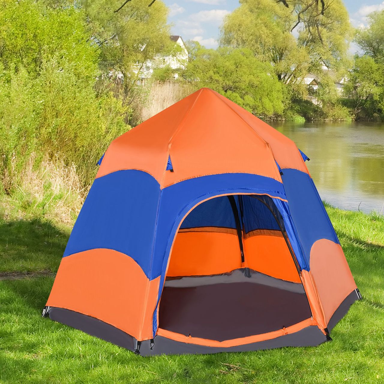 Outsunny Quick-Up-Zelt Campingzelt Doppelwandig Familienzelt für 4–6 Personen