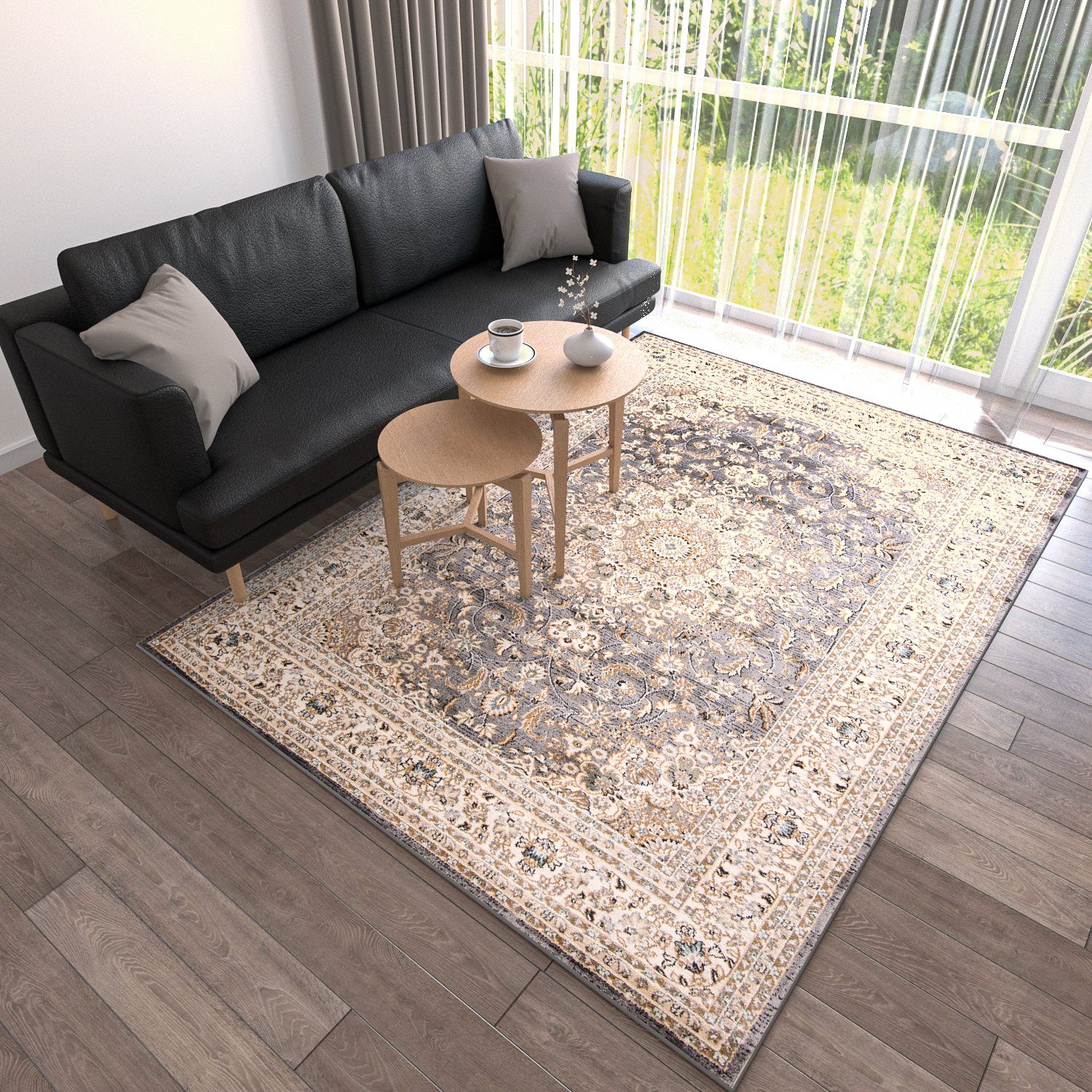 Orientteppich Oriente Teppich - Traditioneller Teppich Orient Grau, Mazovia, 60 x 100 cm, Geeignet für Fußbodenheizung, Pflegeleicht, Wohnzimmerteppich