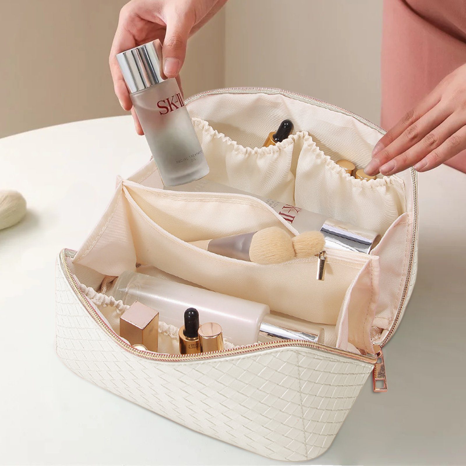 CALIYO Kosmetiktasche Groß Kapazität Kosmetiktasche Damen Mäppchen Make Up Bag Schminktasche, Federmäppchen Kosmetik Reise Täschchen Wasserdichter mit Fächern