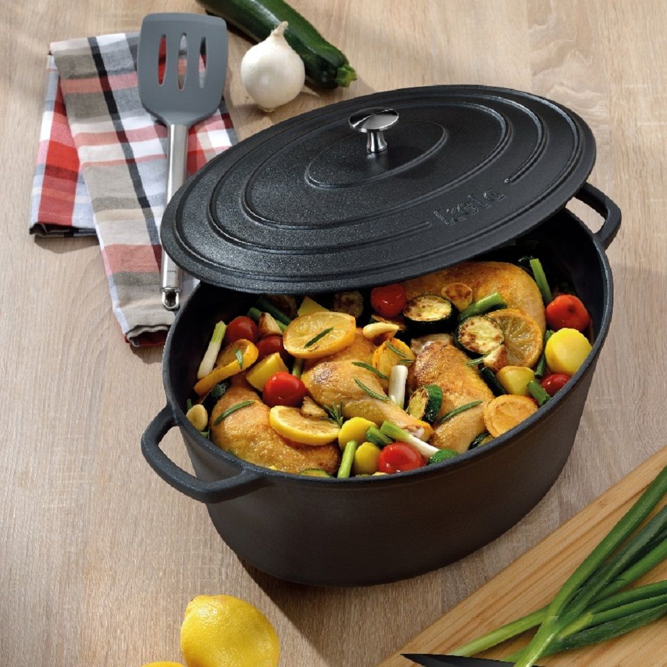 kela Gusseisen Bräter Calido oval Schwarz 6 L