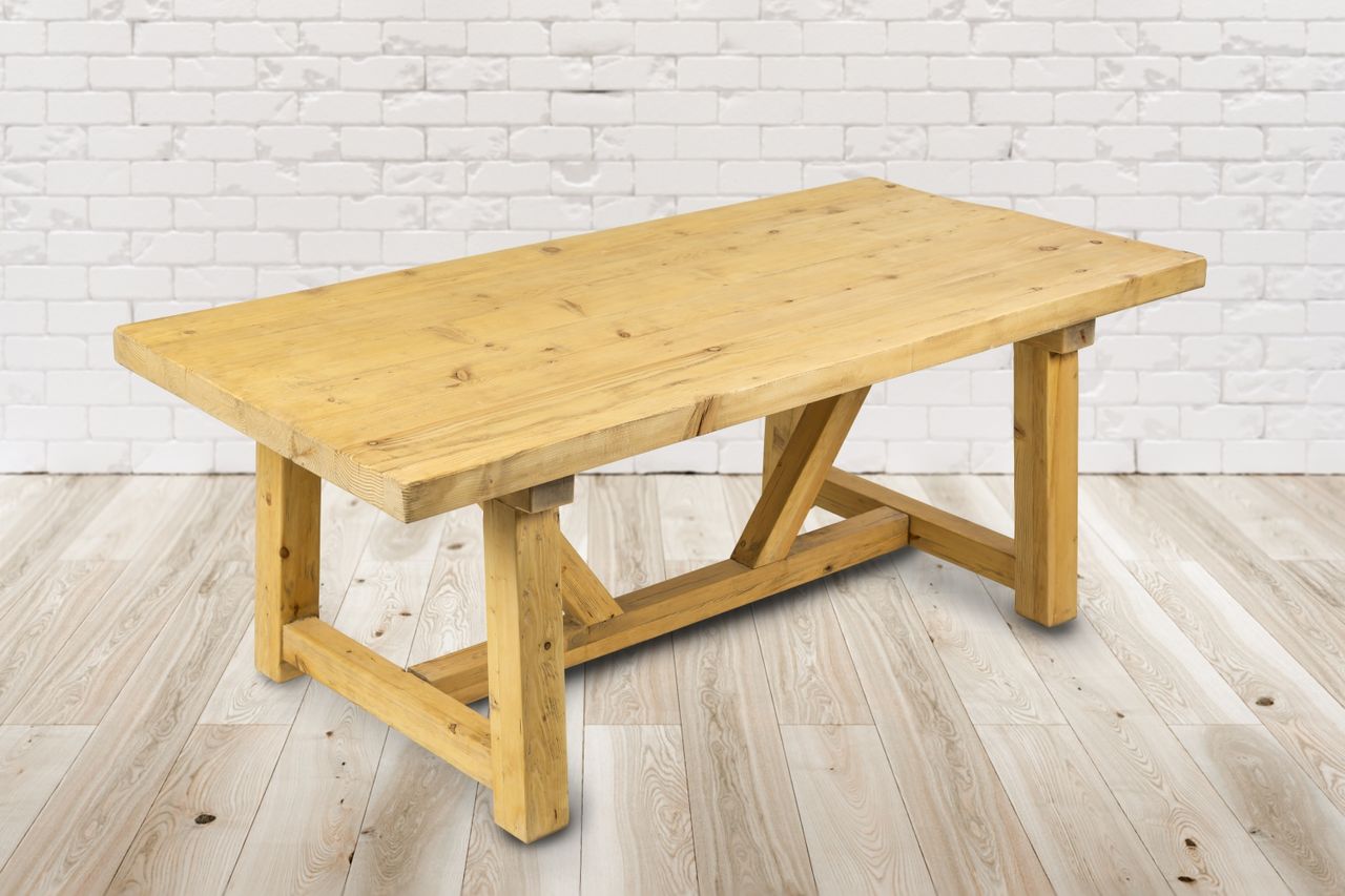 PureHaven Rustikaler Massivholztisch 200x100x76 cm Esstisch Vollholz Unikat handgefertigt Kiefer Vintage stabil und standsicher Landhausstil
