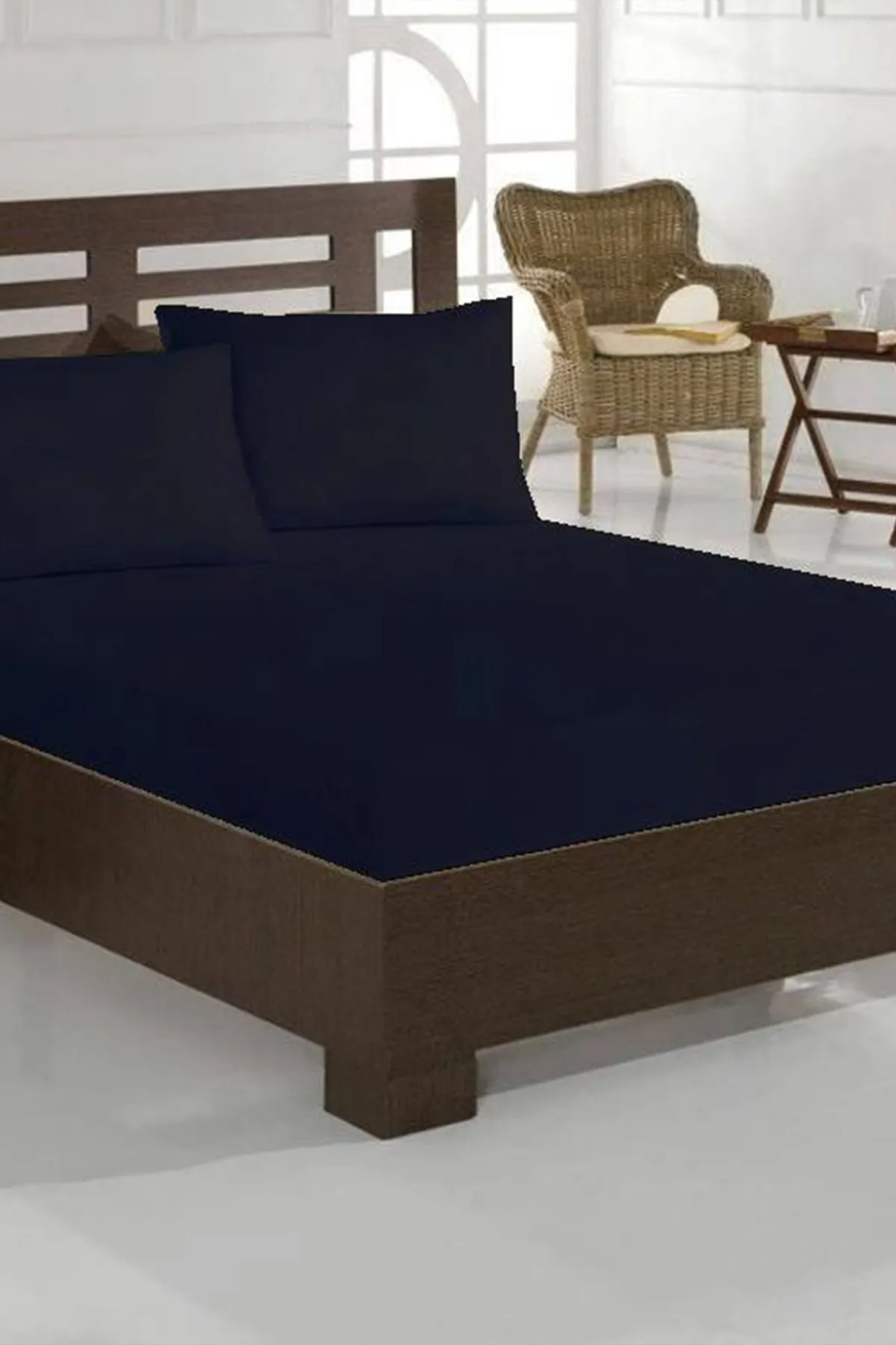 Çeyiz Diyarı  Einzelnes elastisches Laken aus gekämmter Baumwolle, Marineblau