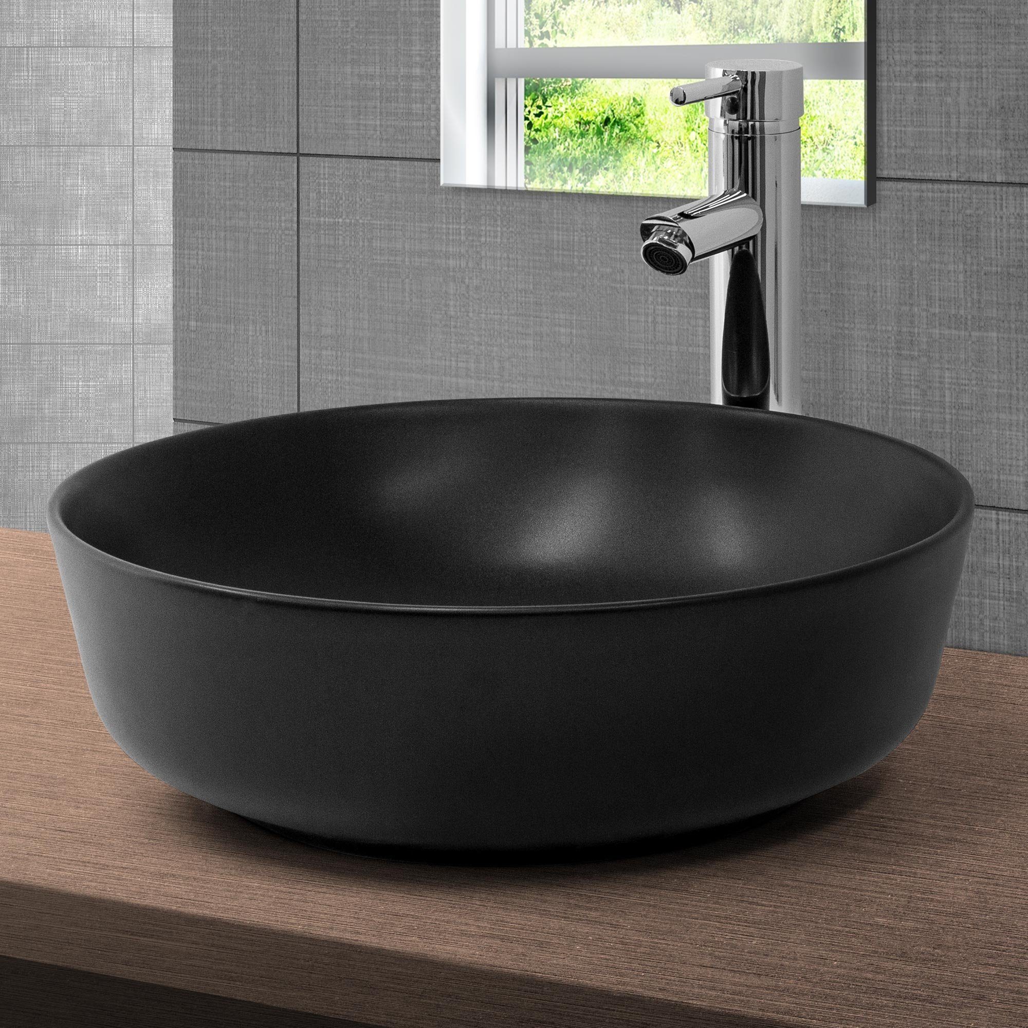 ML-DESIGN Waschbecken Aufsatzwaschbecken Waschtisch Waschschale Waschplatz Handwaschbecken, Keramik Schwarz matt Ø415x135mm Runde Modern
