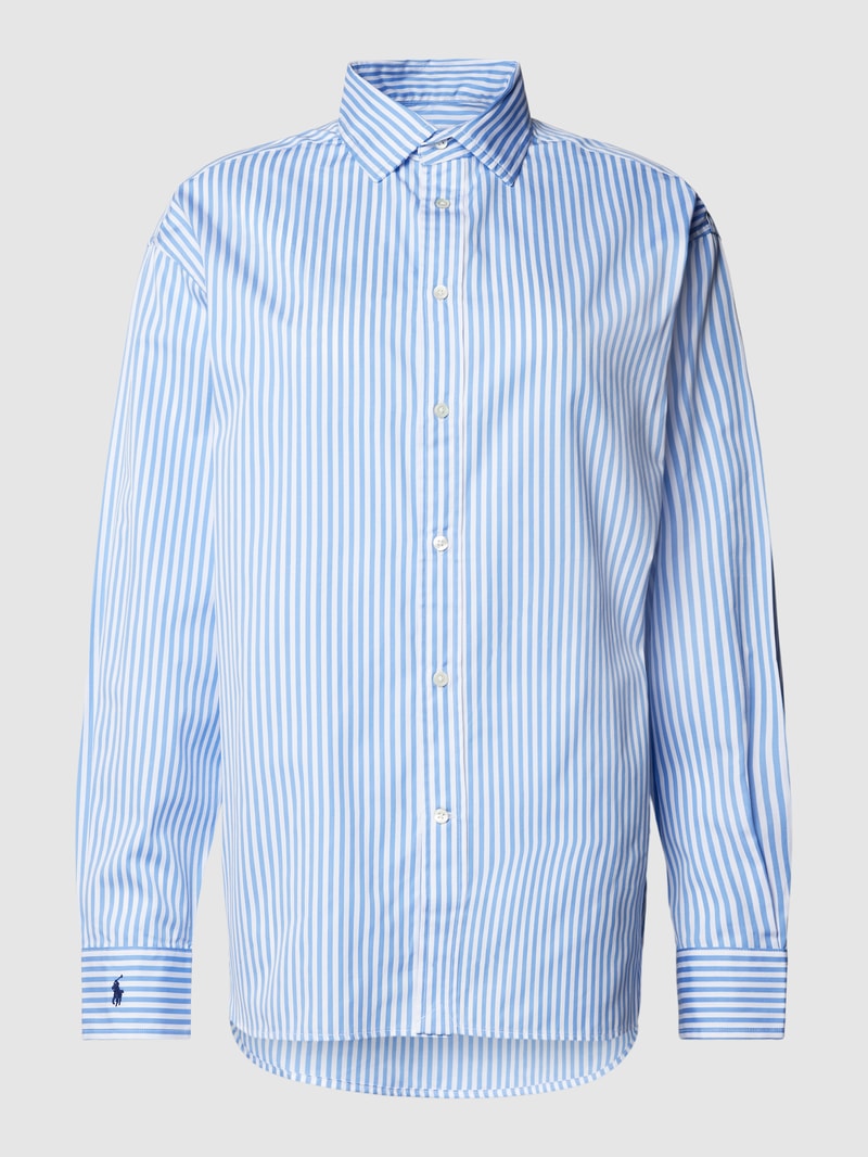 Bluse mit Streifenmuster und Logo-Stitching in blau