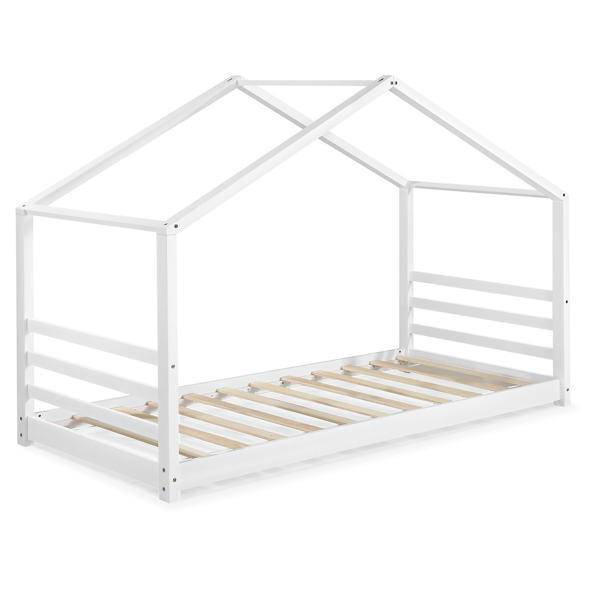Kinderbett mit Kaltschaummatratze 90x200cm Jugendbett Hausbett Kiefernholz weiß