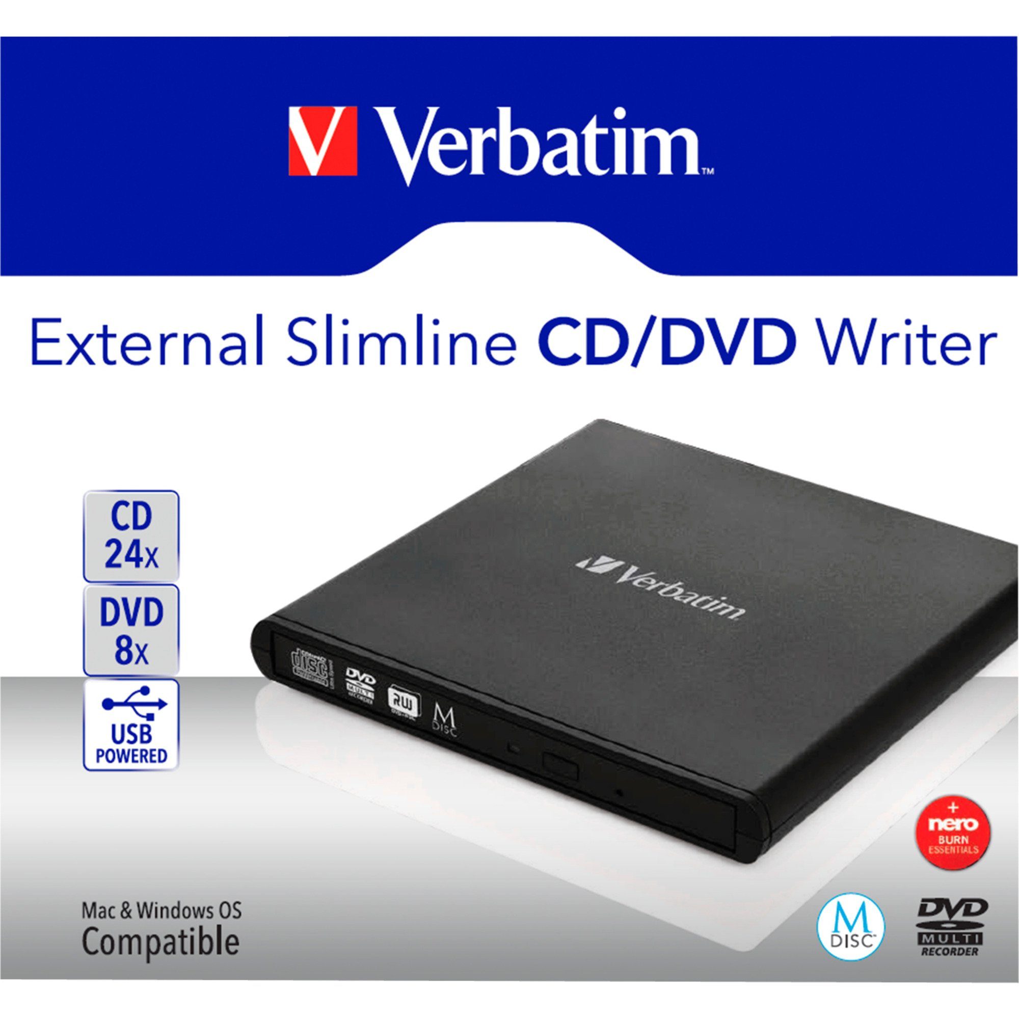 Verbatim Verbatim External Slimline CD/DVD Writer, externer DVD-Brenner