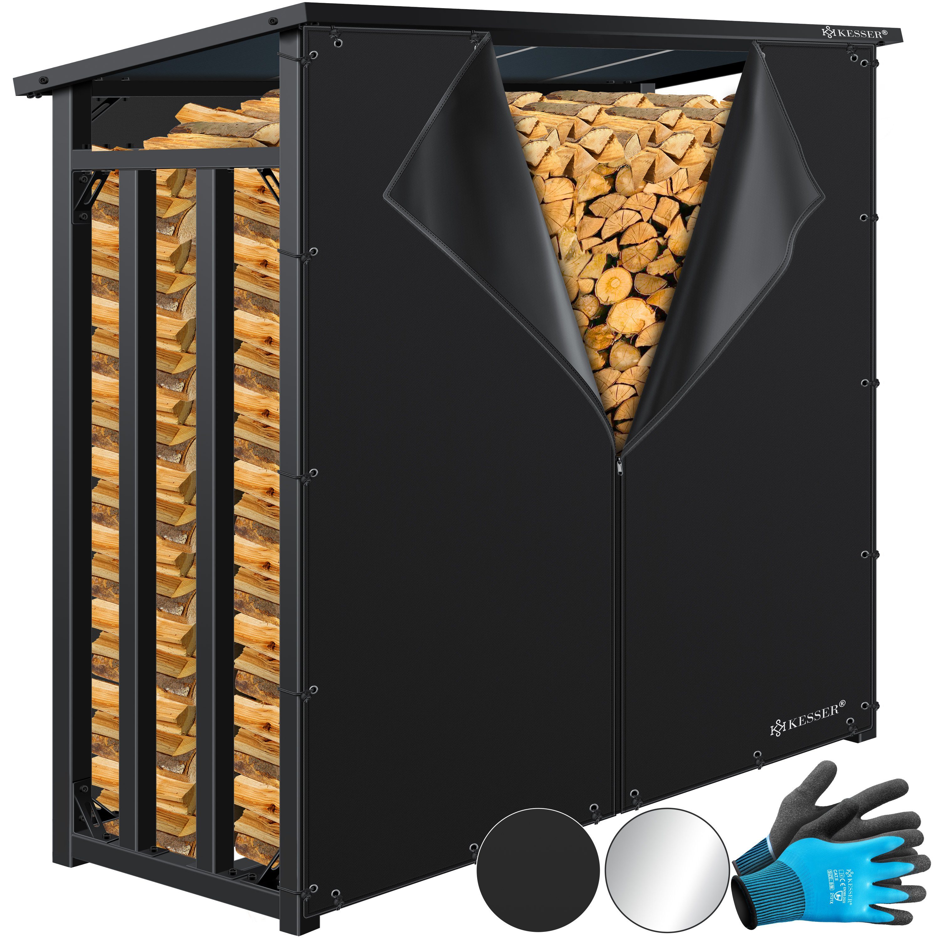 KESSER Kaminholzregal, Kaminholzregal Metall Brennholzregal 3,3 SRM / 2,3m³ außen Stahlrahmen
