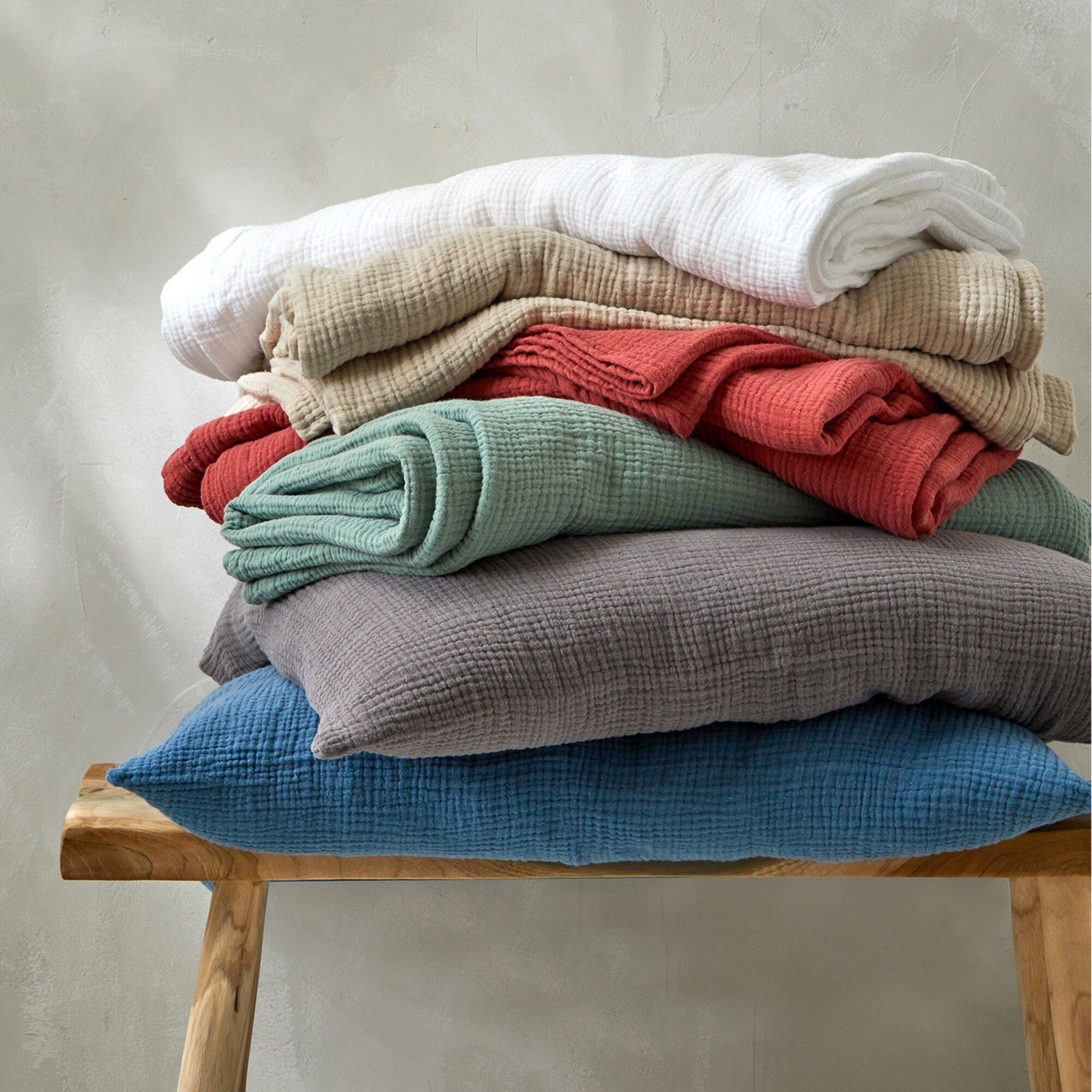 Linge de lit uni en triple gaze de coton