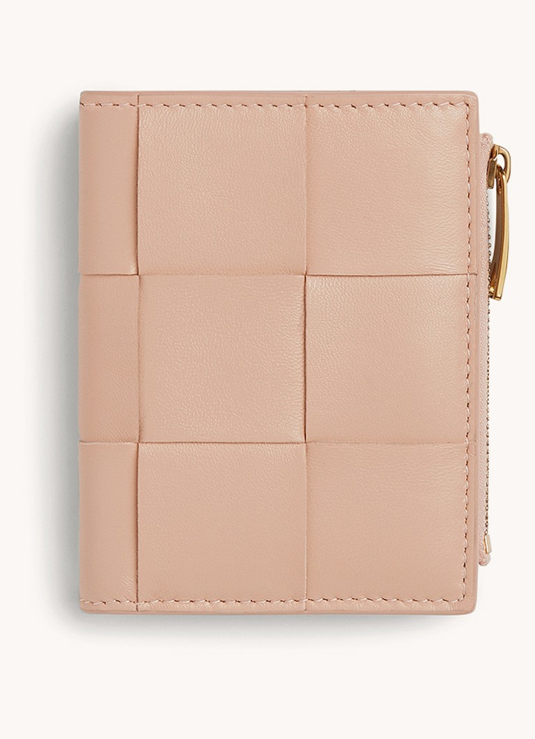Portofel mic Bottega Veneta din piele de miel cu pliere dublă