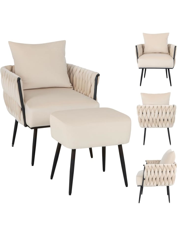 COSTWAY Ohrensessel mit Hocker in Beige günstig kaufen onesize