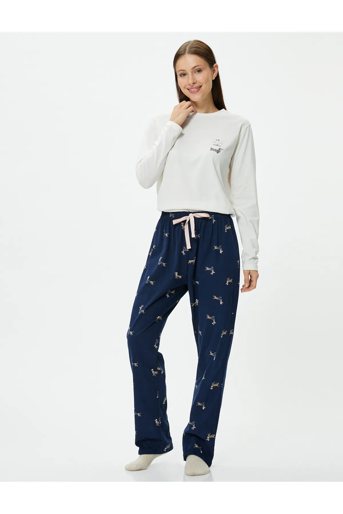 Koton  Pyjama-Set aus Baumwolle mit langen Ärmeln, bedruckt und geradem Bein