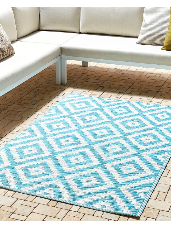 Beliani Outdoorteppich HAPUR in Blau/Weiß - (W) 120 x (H) 0.5 x (L) 180 cm günstig kaufen onesize