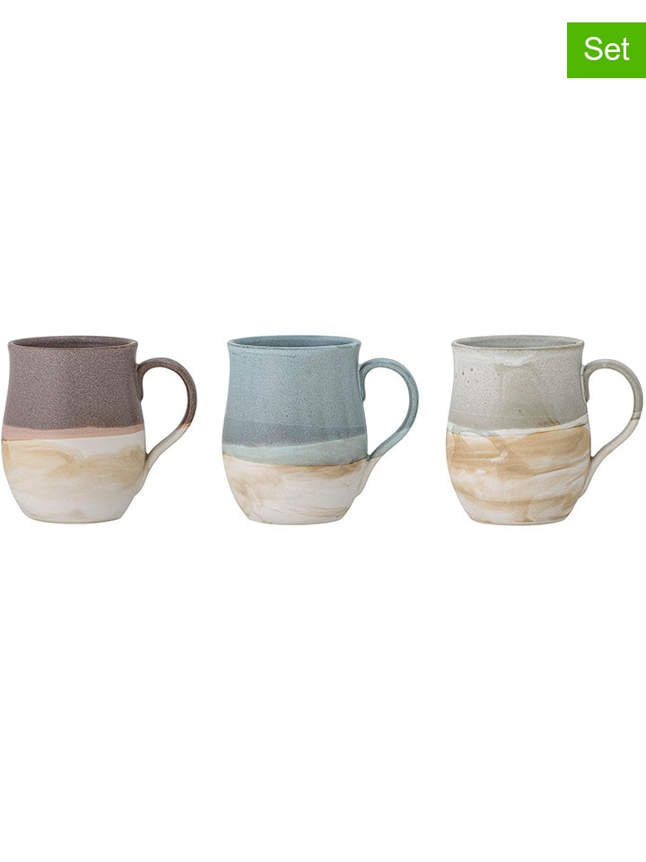 Bloomingville 3er-Set: Jumbotassen ''Ash'' in Grau/ Braun/ Blau - 450 ml günstig kaufen onesize