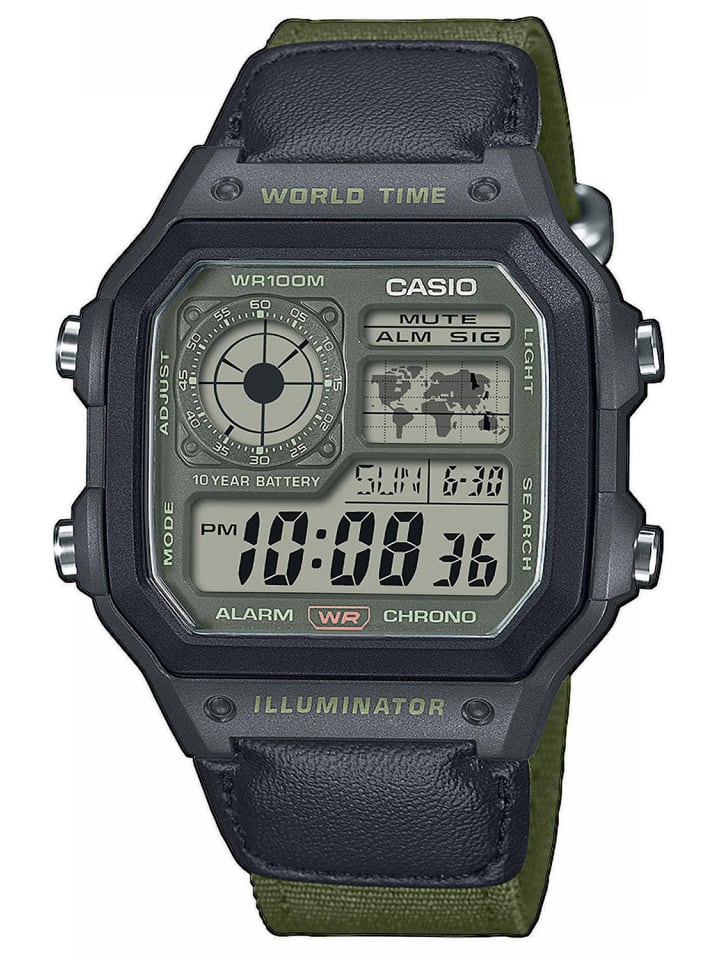 Casio Herrenuhr Digital mit Stoffband Khaki Anthrazit / Grün / Schwarz günstig kaufen onesize