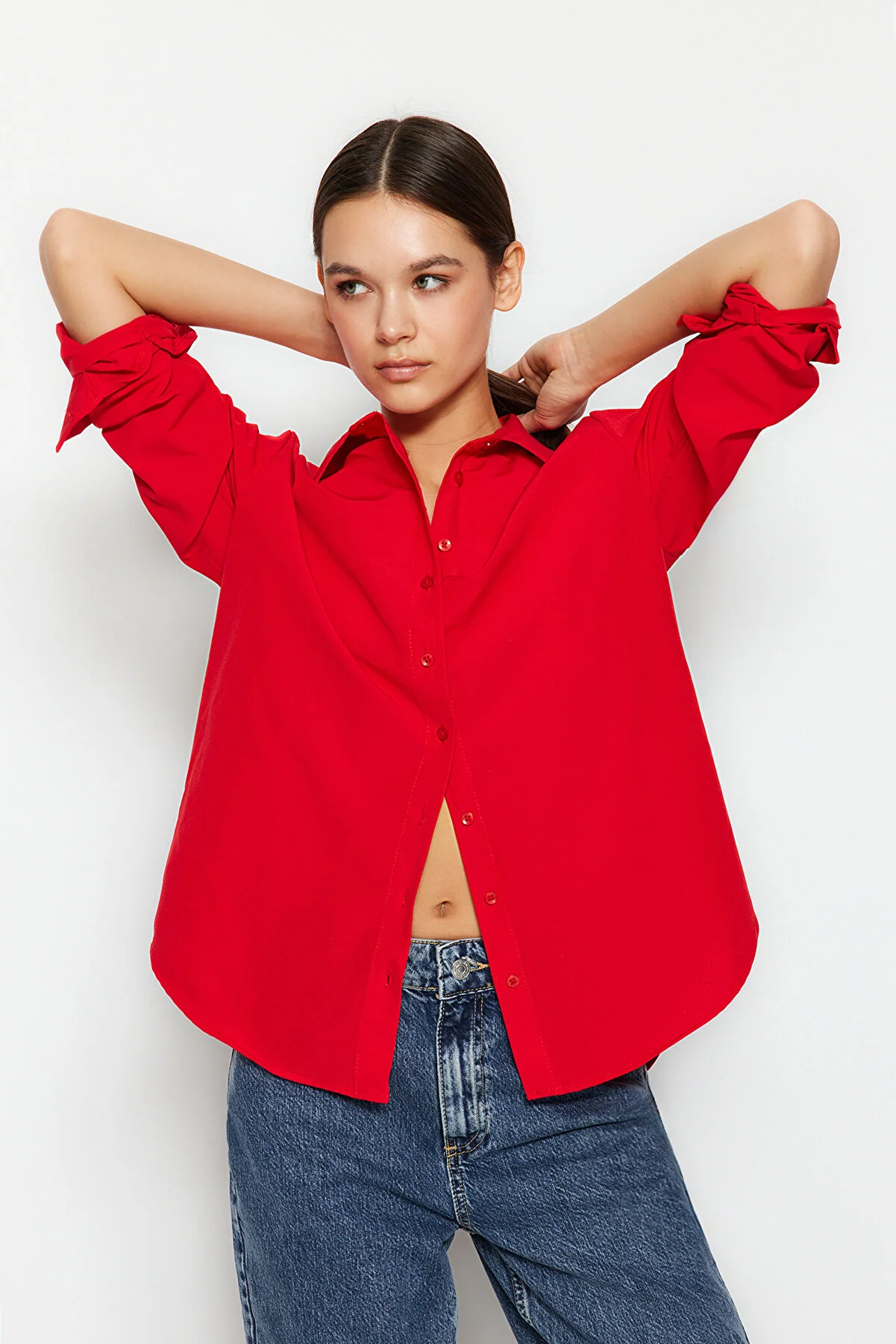 Trendyol Collection  Rotes, locker sitzendes, gewebtes Hemd TWOAW20GO0107