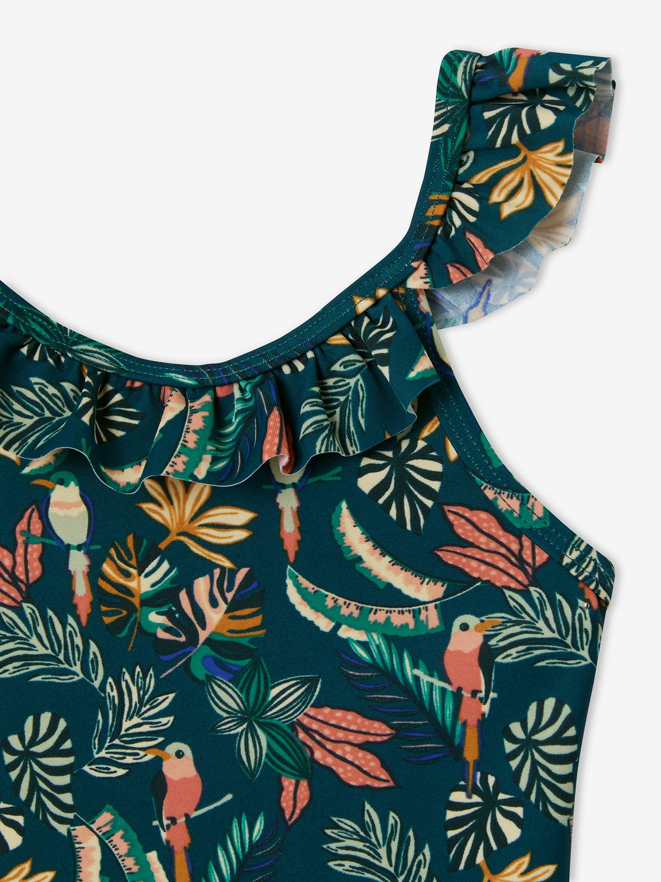 Maillot de bain 1 pièce fille capsule famille bain jungle vert fonce imprime