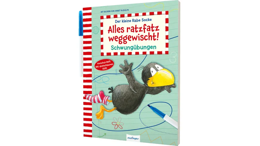 Der kleine Rabe Socke: Alles ratzfatz weggewischt! - Schwungübungen | Mit abwischbaren Seiten & Stift