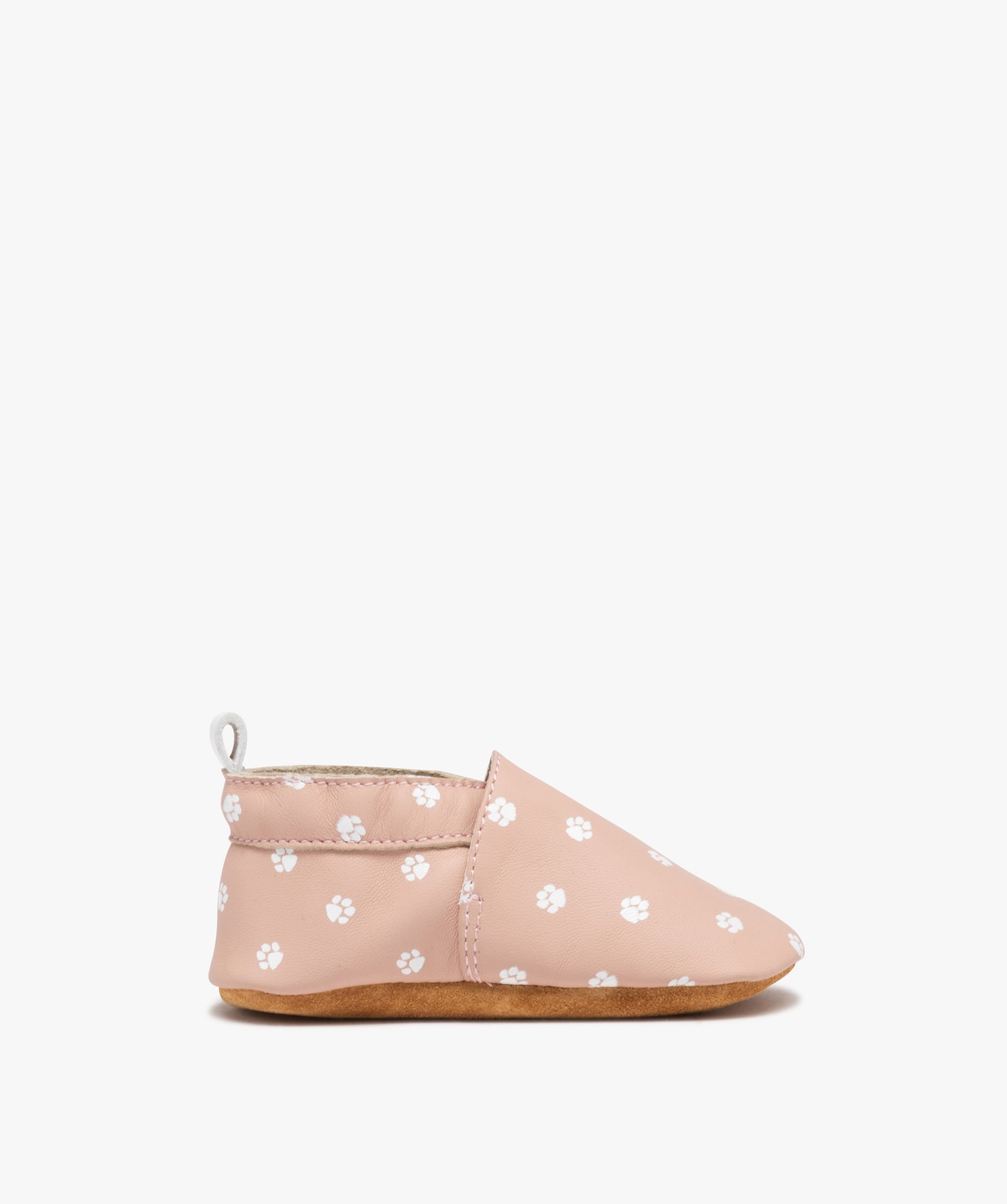 Chaussons bébé fille dessus en cuir imprimé pattes de chat rose | GEMO