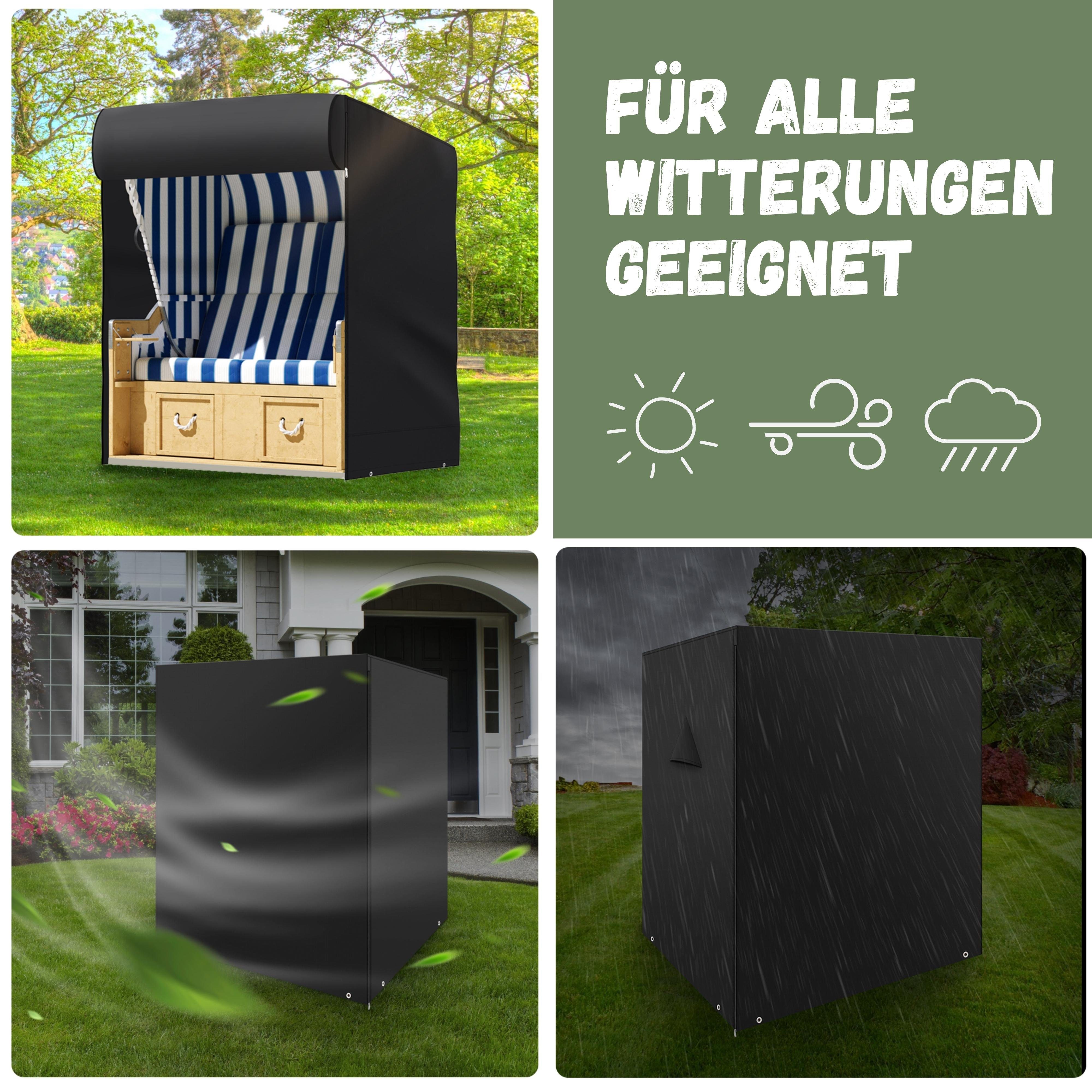 riijk Strandkorb-Schutzhülle Strandkorbhülle winterfest 600D Oxford Gewebe wasserdicht UV beständig, 135 cm breit, Gartenmöbel Abdeckung