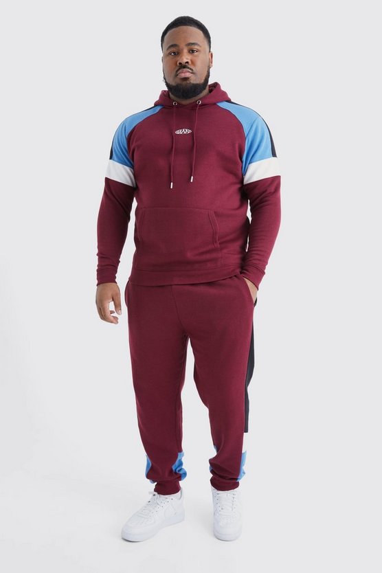 Plus Slim-Fit Man Colorblock Trainingsanzug mit Kapuze