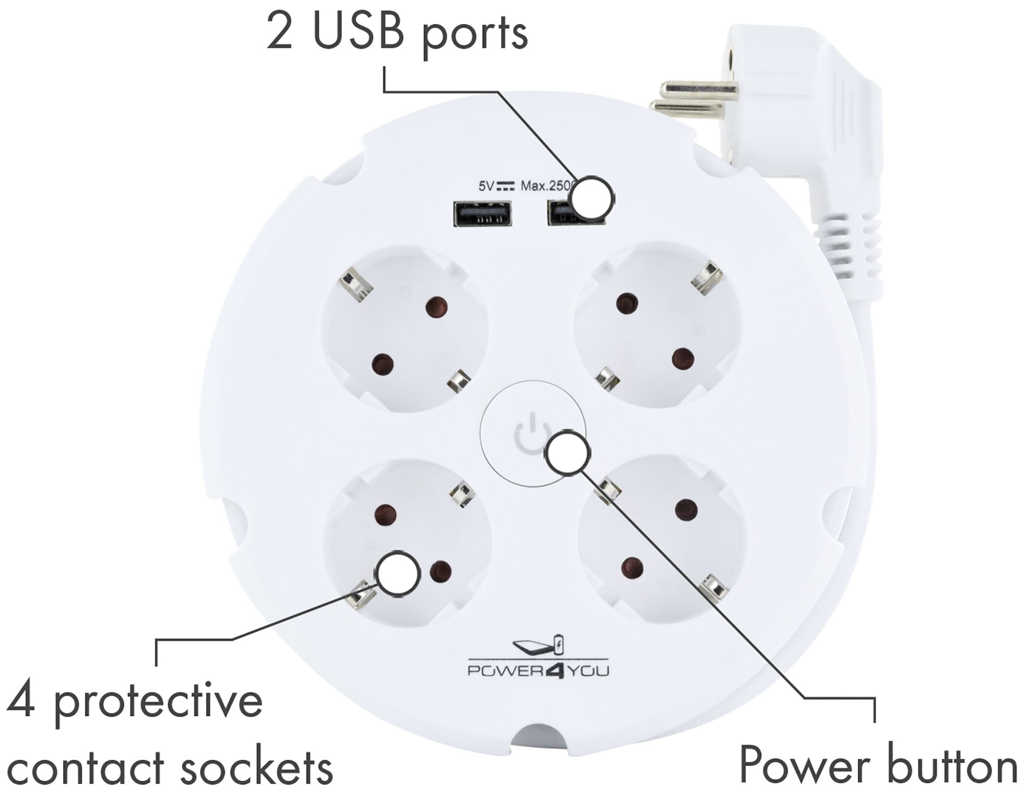 Schwaiger Mehrfachsteckdose 4-fach mit 2x USB Ladeports