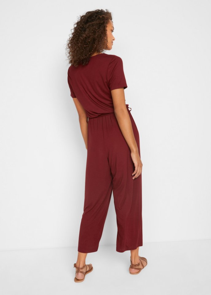 Jersey-Jumpsuit mit V-Ausschnitt, kurzarm