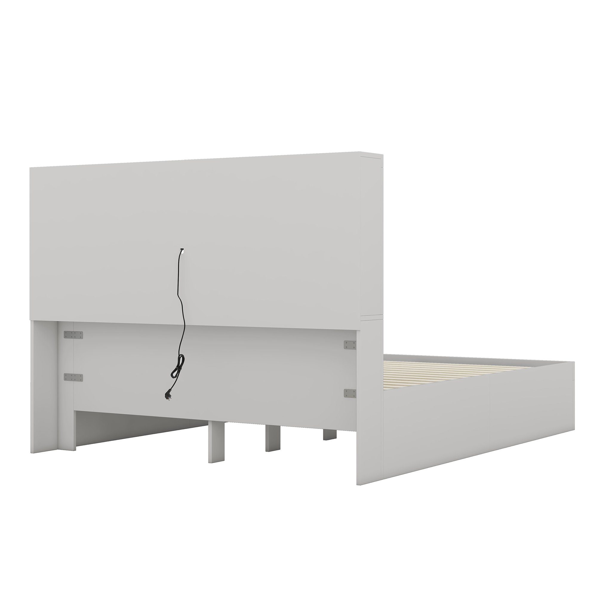 Merax Holzbett 160x200cm mit 6 Fächern und 2 Schubladen, Doppelbett Kingsize mit USB-Anschluss, aus Massivholz