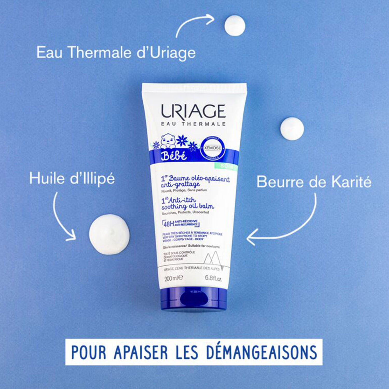 Uriage Bébé - 1er Baume Oléo-Apaisant Anti-Grattage Nourrit Intensément & Protège