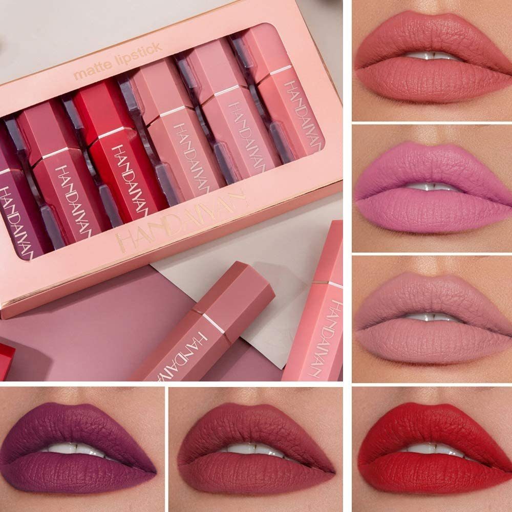 Haiaveng Lippenstift-Set 6 Farben Wasserdicht Matt Flüssiger Lippenstift Set, 6-tlg., Wasserdichte Langlebige Lipgloss Antihaft-Tasse