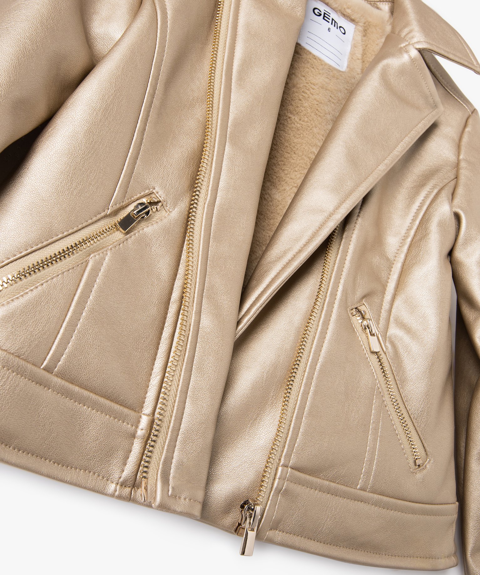 Blouson biker en cuir imitation fille or | GEMO