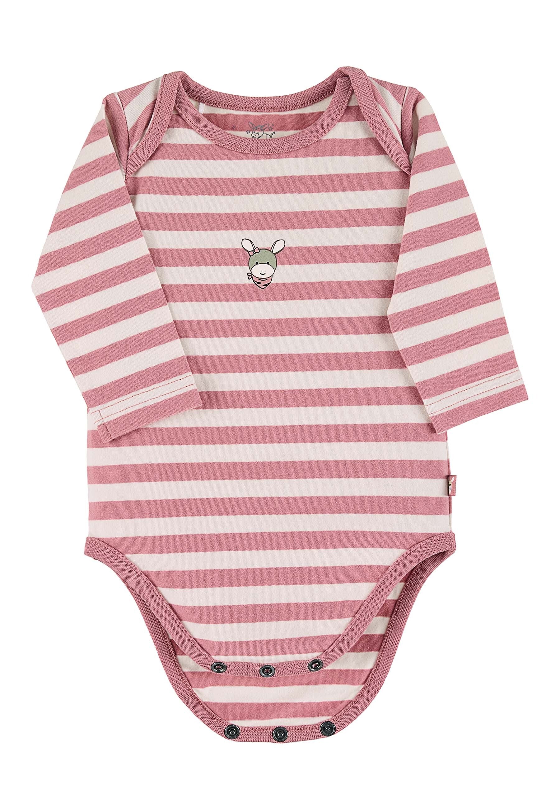 GOTS Langarm-Body Esel Emmi Girl, Rosa geringelt