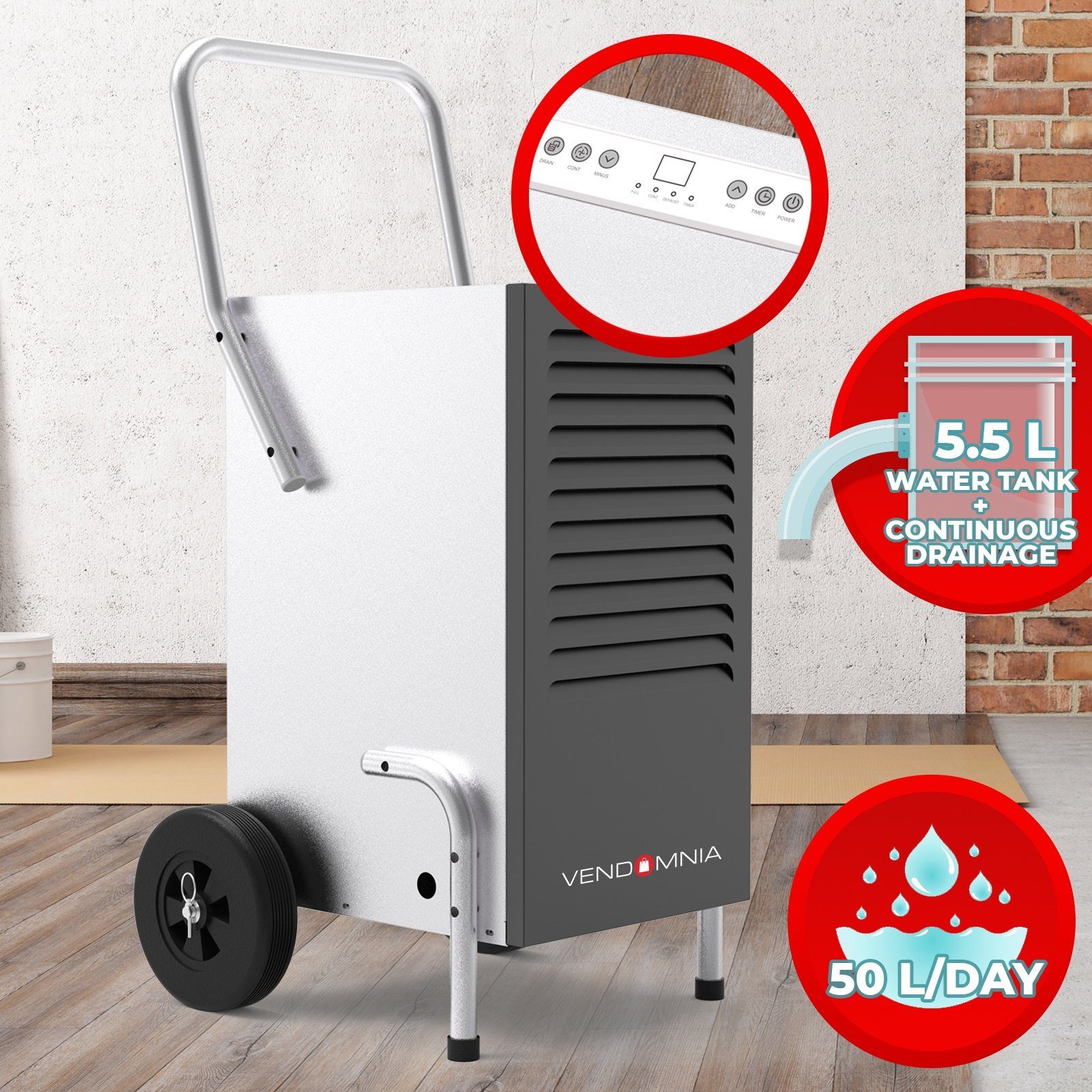 VENDOMNIA Luftreiniger Luftentfeuchter - 50 L / Tag, 5,5 L Behälter, elektrisch - Bautrockner, Luftentfeuchtungsgerät