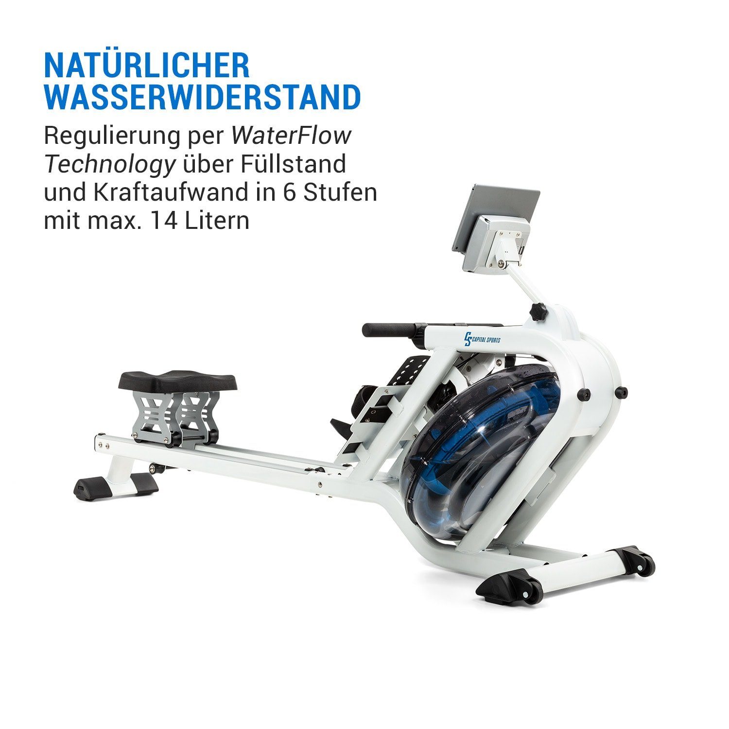 Capital Sports Rudermaschine Flow M2 Wasserrudergerät inkl. Trainingscomputer bis 150 kg