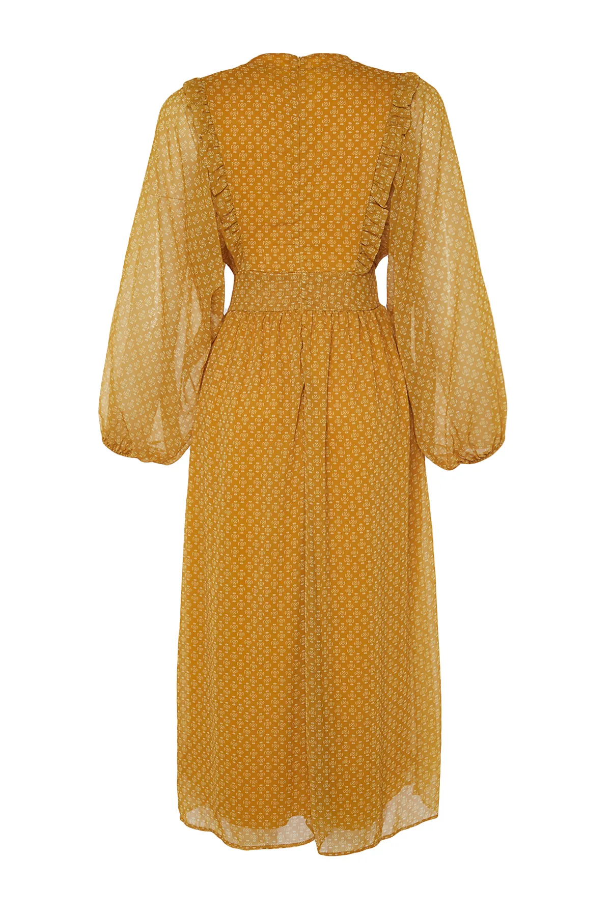 Trendyol Modest  Senfgelbes, minimal gemustertes, mit Chiffon gefüttertes Webkleid TCTSS24EB00035