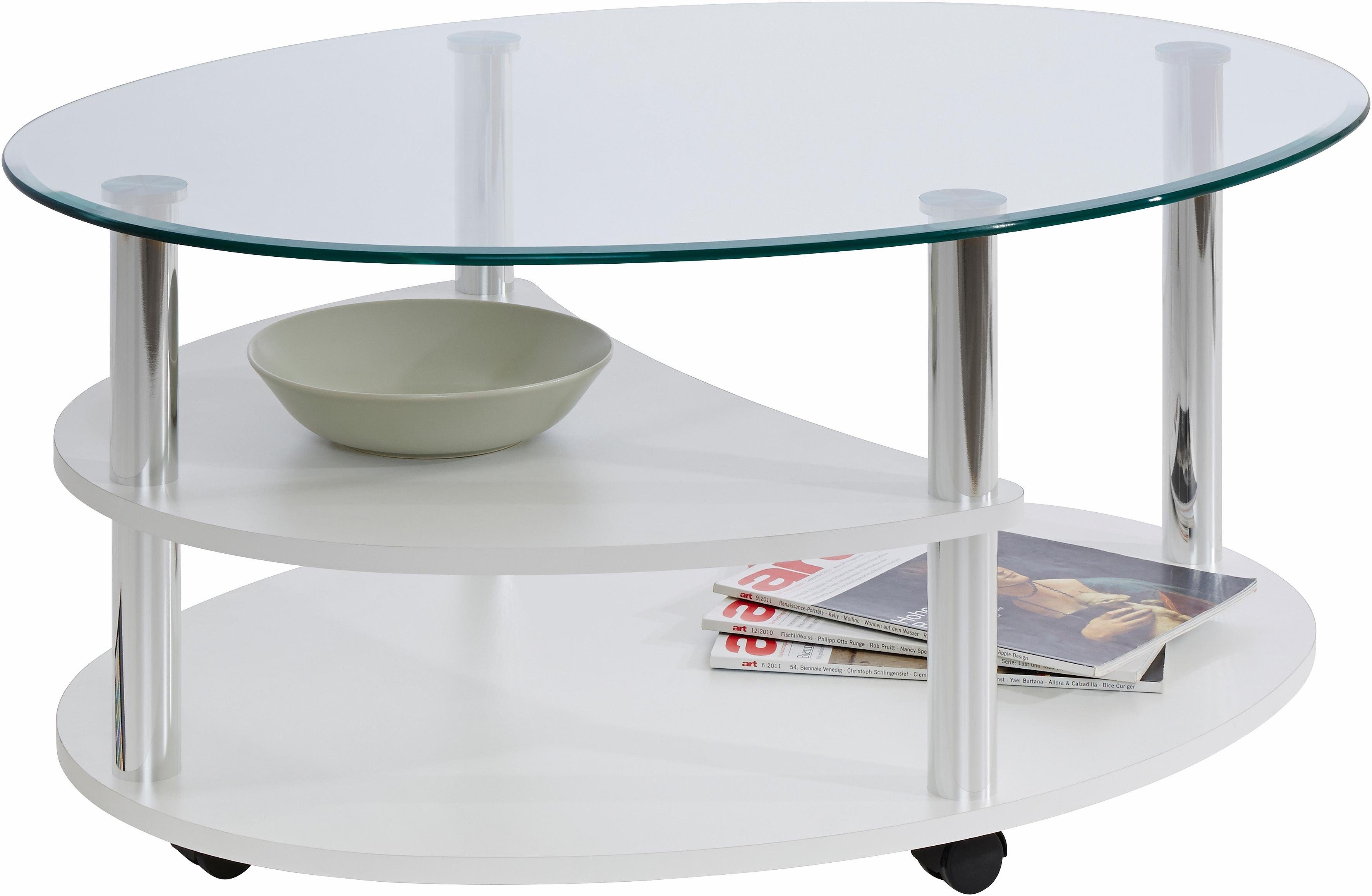 PRO Line Couchtisch, mit Glasplatte, Gestell aus Holz und Metall, Ablageboden, mit Rollen