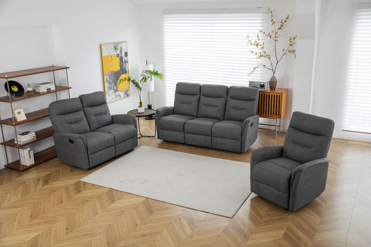 Happy Home Couchgarnitur Set Sofaset Sitzgarnitur 3tlg. mit 5 Relaxfunktionen gepolstert grau