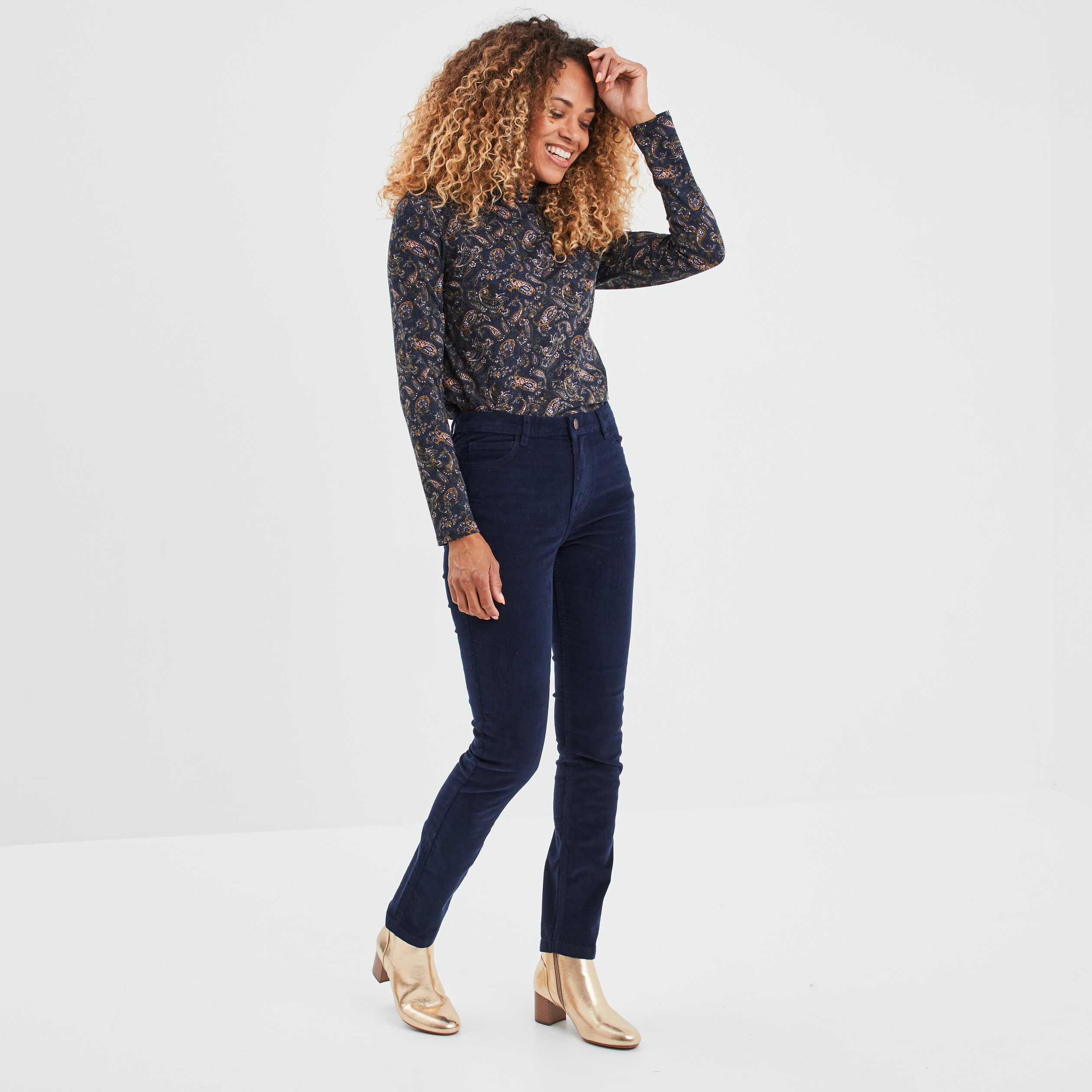 T-shirt col roulé manches longues bleu foncé femme | La Halle