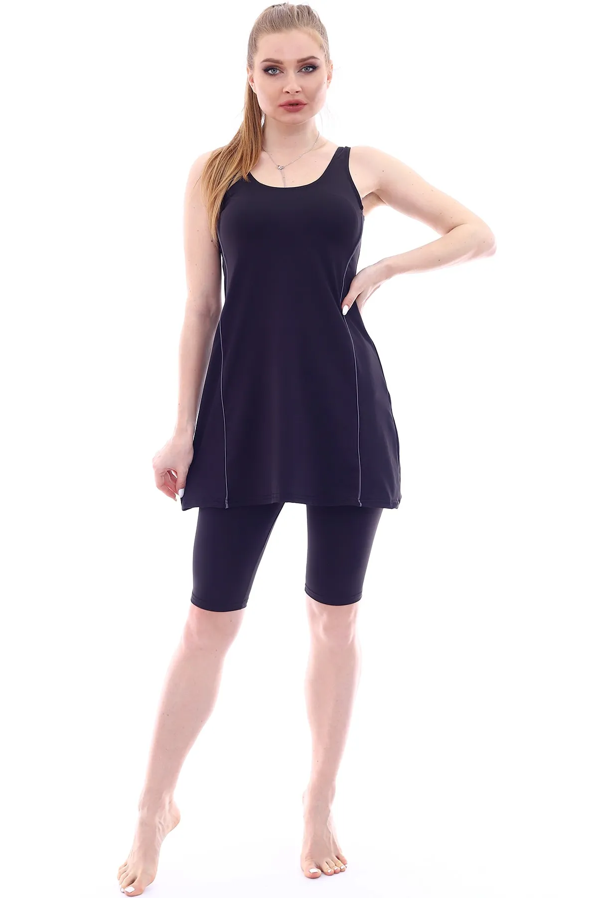 Aykum Mayo  Schwarzer Strumpfhosen-Kleid-Badeanzug für Damen