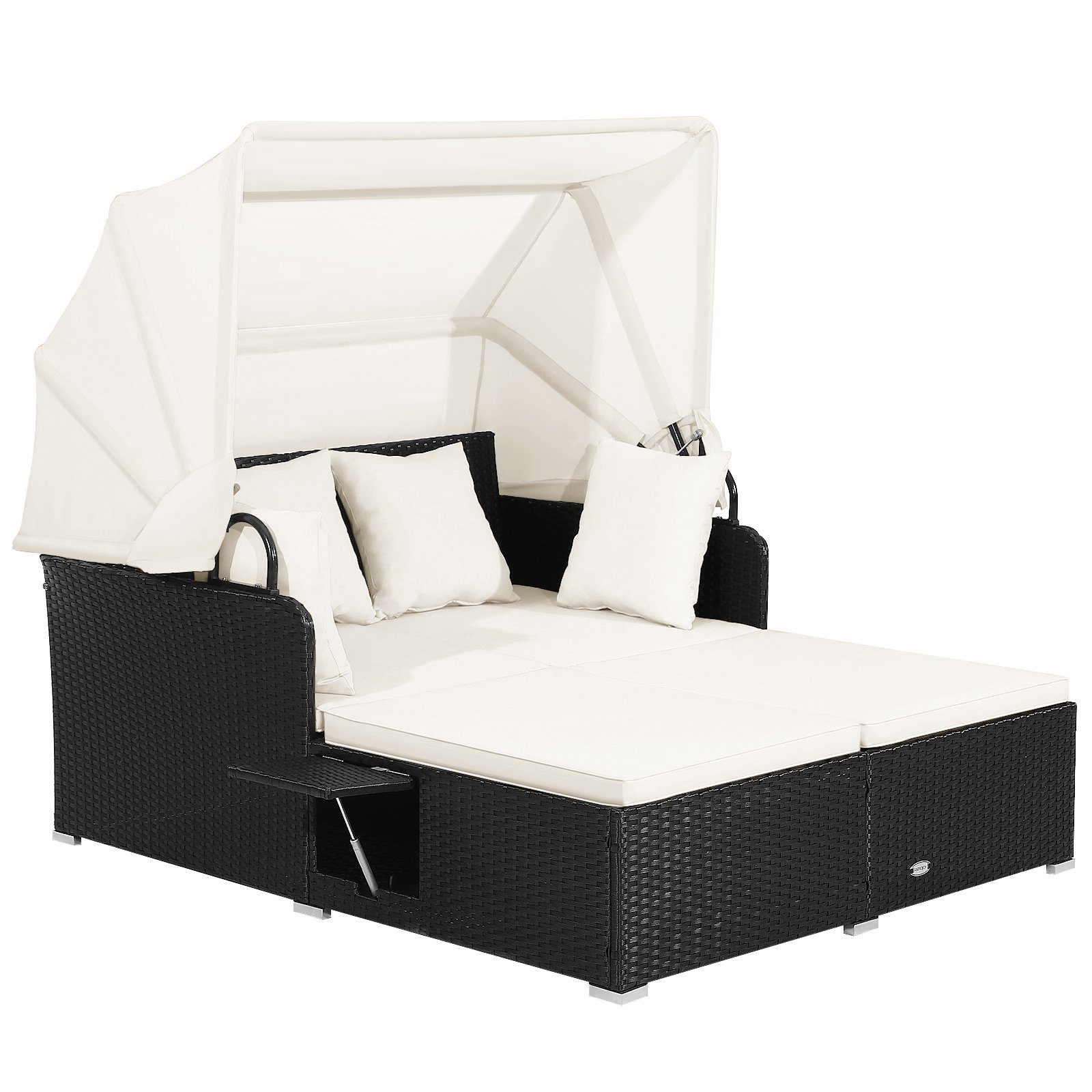 COSTWAY Loungebett, Rattan, 2-Personen, mit einziehbarem Sonnendach, Kissen